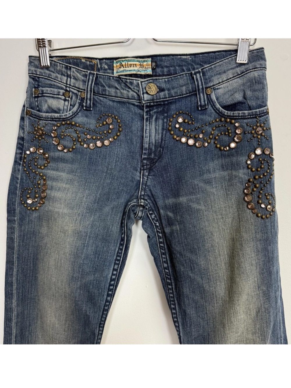 Allen B Jeans Womens 28 Blue Bootcut Y2K Studded Rhinestone Denim Made in USA - Picture 3 of 13